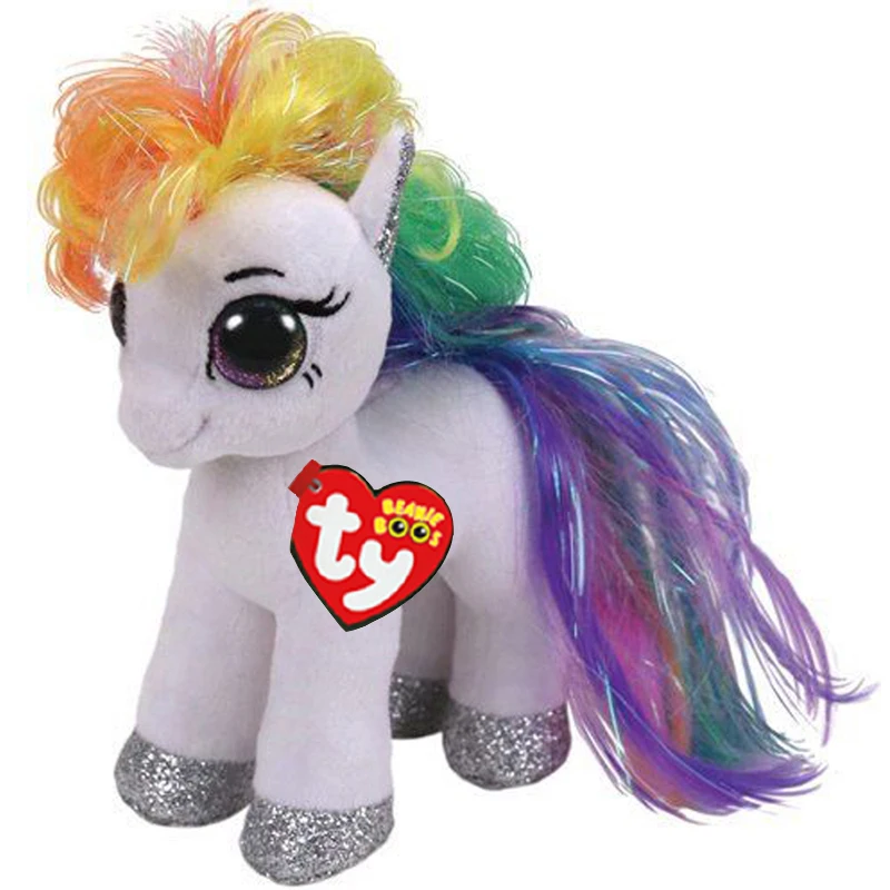 Ty Белая лошадь с радужными волосами плюшевые игрушки куклы с оригинальной биркой " 15 см