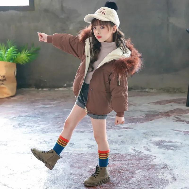 CROAL CHERIE Children Winter Clothing Real Raccoon Fur Winter Overalls For Girls Cotton Thicken Coat For Teenager Girls Parkas (9)