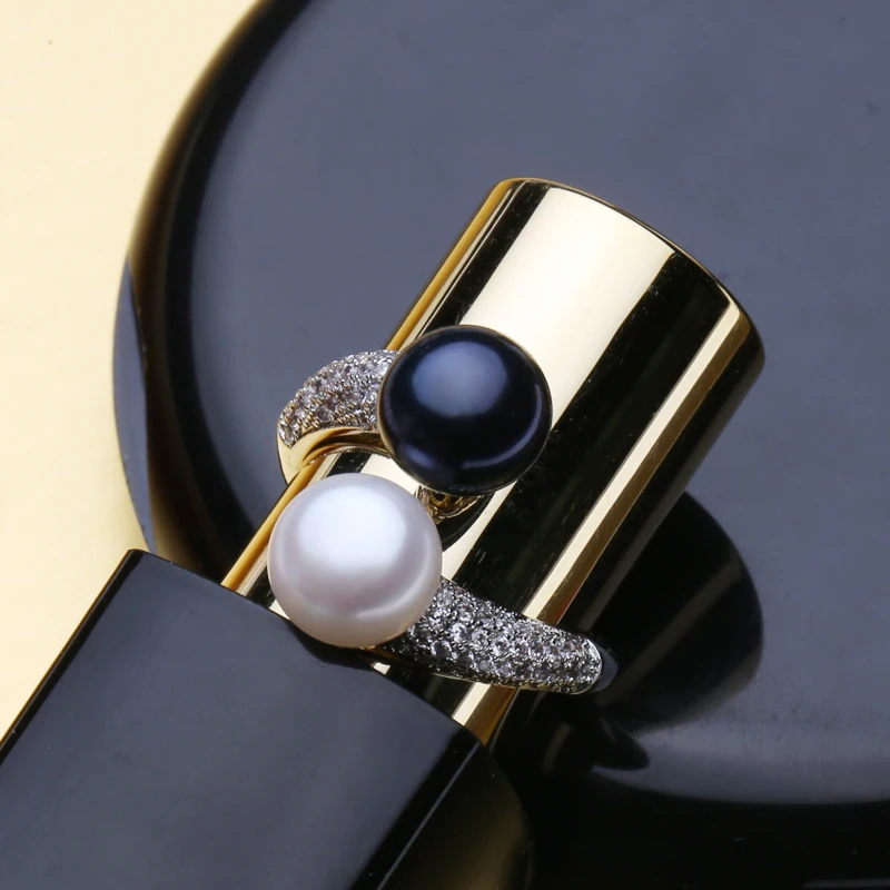 Natural Freshwater Double Pearl Rings For Women Zircon 925 Sterling Silver Jewelry Adjustable Wedding Engagement Ring FENASY silver ring wedding rings silver rings gemstone ring
