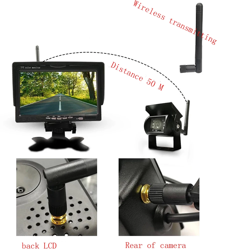 

Reverse Wireless Night Vision Reversing Camera 7 "HD TFT Car Monitor for RV Caravan Truck Van Rear Trailer View Camera