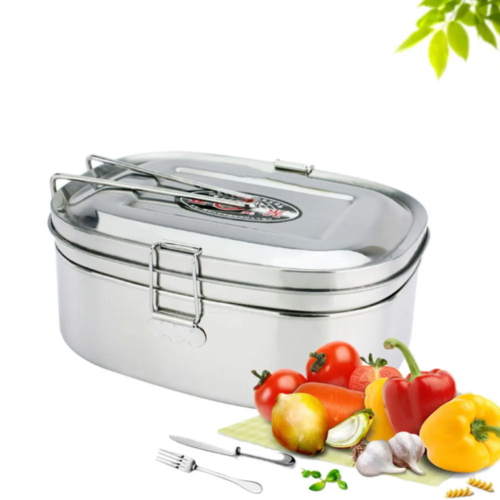 

Stainless Steel Double Layers Lunch Box Portable Metal Anti-impact Student Tablewear Large Capacity Easy Clean Lunch Box