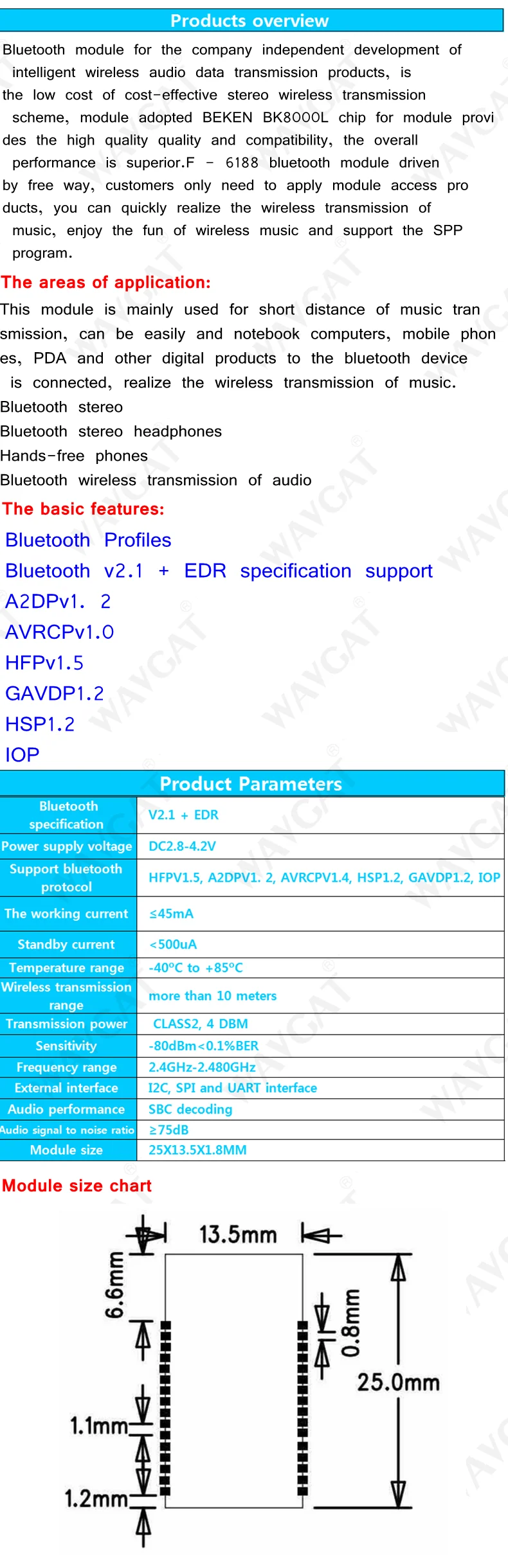 Bluetooth стерео аудио модуль передачи BK8000L AT команды SPP Bluetooth динамик усилитель DIY