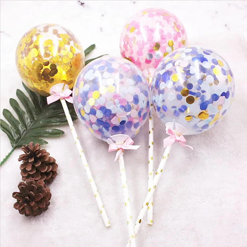 

5 inch heart bow confetti balloon cake topper birthday cake decoration baby shower kids birthday party wedding favor supplies