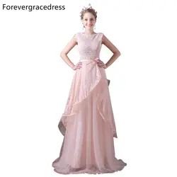 Forevergracedress элегантный розовый длинное вечернее платье Линия Кружево мягкий тюль Кепки рукавом Формальные Пром платье Плюс Размеры