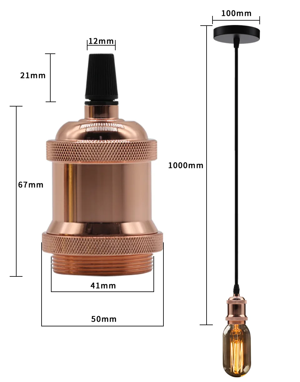 Винтажная Ретро лампа Эдисона, подвесной светильник E27, патрон, подвесной светильник с винтовой лампочкой, алюминиевый светильник, промышленный Ретро держатель лампы