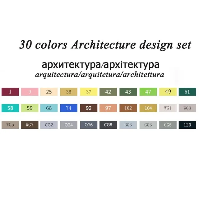 TOUCHFIVE 168 цветов, набор маркеров для творчества, двойная головка, эскизные маркеры, ручка для манги, дизайн для рисования, лайнер, маркеры, художественные канцелярские принадлежности - Цвет: 30 Architecture Set