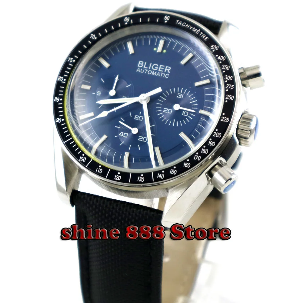 

Bliger 40mm Blue dial date GLass Luxury Luminous Automatic Movement men's Watch