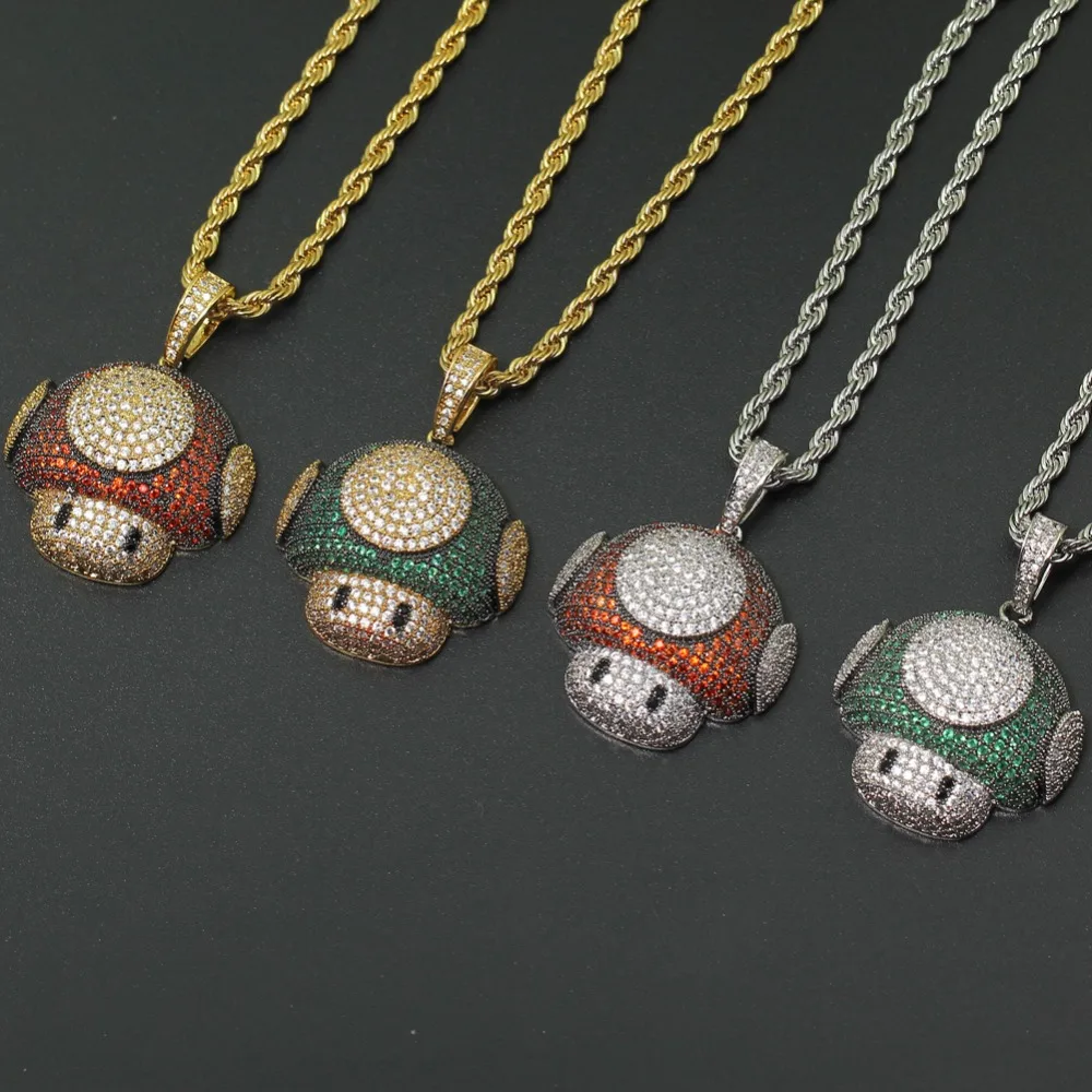 

Hip Hop mushroom Pendant Copper Micro pave with CZ stones Necklace Men Gift Jewelry CN059