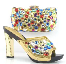 African shoe and bag set with TT02 Gold color With Peep toe Italian matching shoes and bags set for wedding women dress.