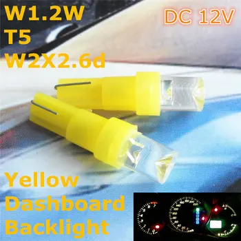 

12V LED Yellow Color Car Bulb Lamp T5(5mm Flood Lamp)for W1.2W W2.3W W2X2.6d Dashboard Ashtray Signal Light