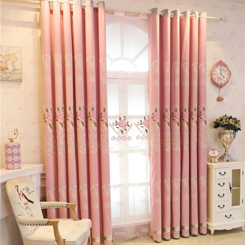 

Modern garden luxury pink embroidered Flat Window curtains for high quality elegant curtains for living room hotel kitchen