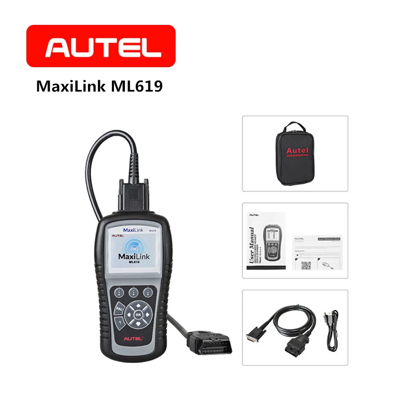Продажа AUTEL MaxiLink ML619 OBD2 Автомобильный сканер для диагностики инструмент код читателя Авто МОЖЕТ OBDII ABS подушки безопасности srs автомобильной лучше ...