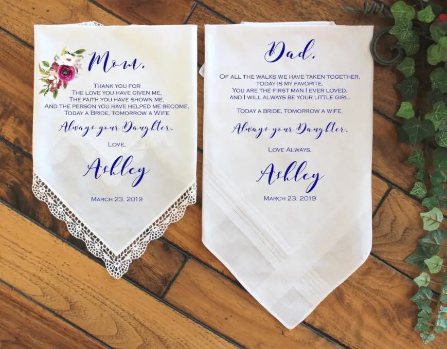 

set of 2pcs Custom Wedding Gift for Parents Handkerchief For Mom and Dad, Gift Set, Thank you Gift, Personalized Gift with PHOTO