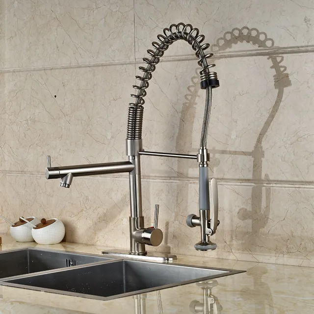 Best Price Contemporary  Nickel Brushed Kitchen Faucet Vessel Sink Mixer Tap with 8" Cover Plate Tap