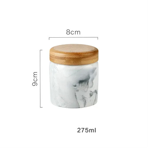 Мраморный узор керамика банка для специй Multigrain/кофе/чай/ароматизатор резервуар для хранения герметичная банка с деревянной крышкой - Цвет: gray-275ml