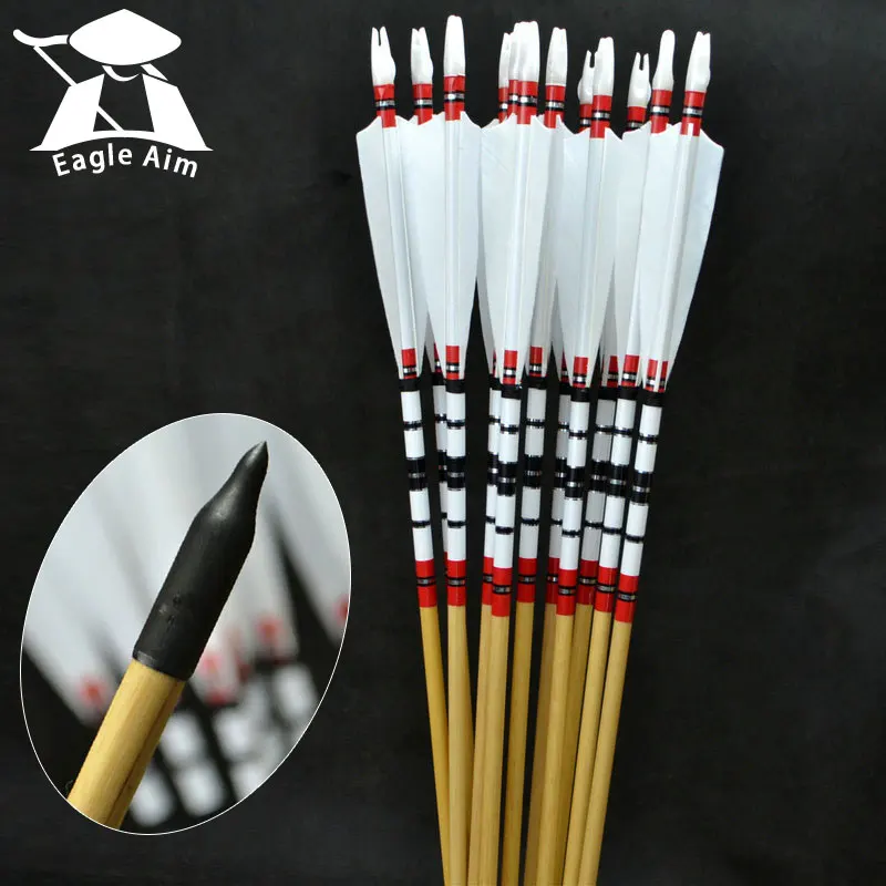 

12x Handmade Wooden Arrows Bolts Turkey feather for 25-50lbs Longbow Recurve Bow Hunting Archery for 80cm Length