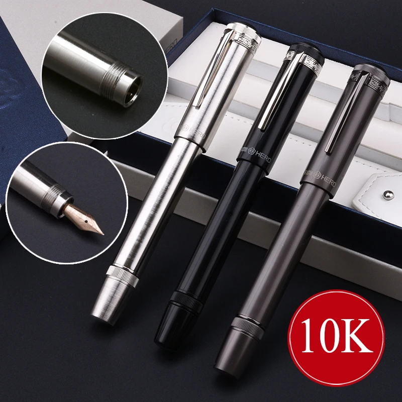 ヒーロー高級フルメタルボディ万年筆 10 18K ゴールドペン先インク