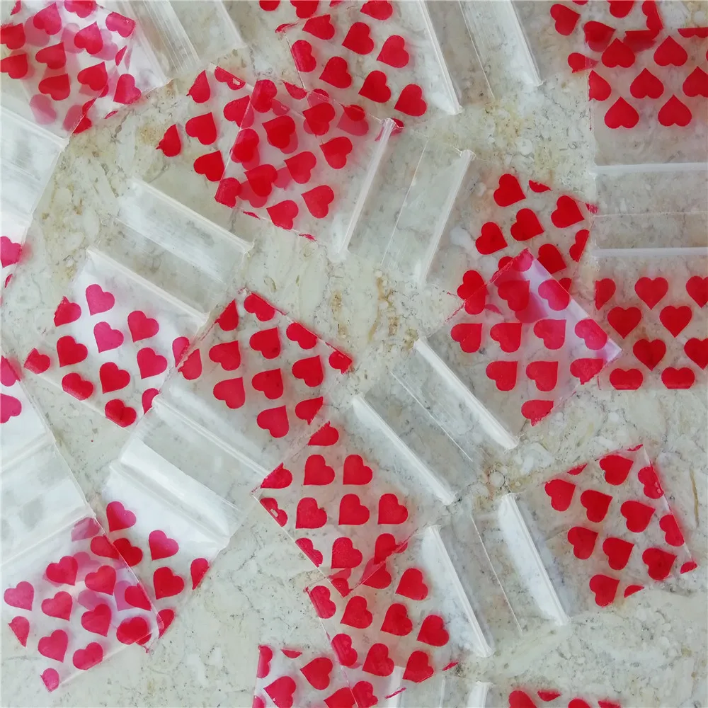

Zip Clip Lock Bags 5mil 100pcs Desgin Print Red Heart 1"x1" PE Plastic Zip Sealed bag 2.5x2.5cm 1010