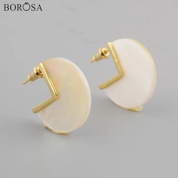 

BOROSA Boho Shell Studs Gold Color Natural White Shell Stud Earrings Shell Earrings Women Studs Girls Gifts Dropshipping ZG0422