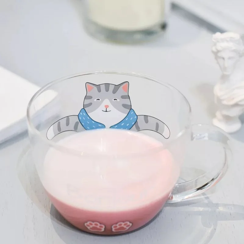 RUIDA Ins креативная стеклянная чашка для завтрака, молока, кошки, чашки, собаки, милый стиль, кофейная кружка для дома, отеля, японский стиль, посуда для напитков, забавный подарок - Цвет: CAT