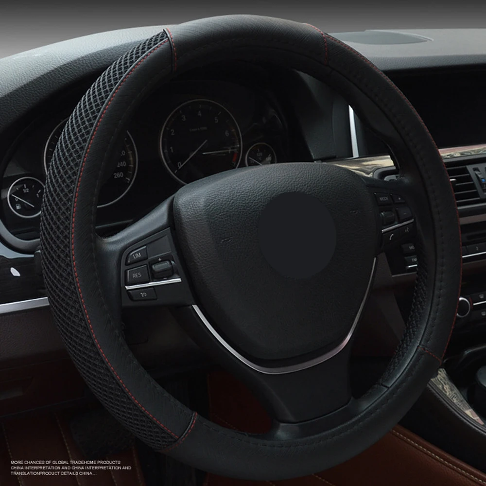 Stitching Design Fabric Steeringwheel Cover Silk Fabrics Leathe