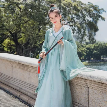 

2020 classic blue fairy costumes women's hanfu costume han clothing chiffon contracting girdle