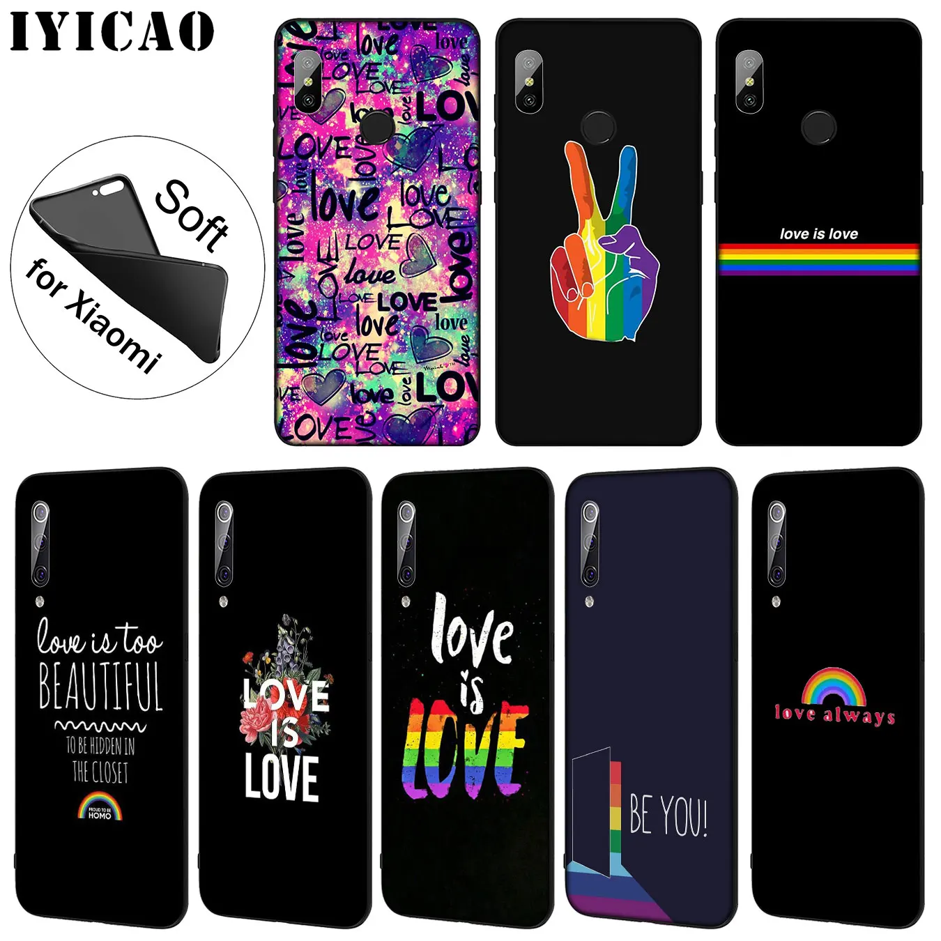 Мягкий силиконовый чехол IYICAO Love Is LGBT Rainbow Heart для Xiaomi Mi 10 9 9T CC9 CC9E 8 SE A3 Pro A1 A2 Lite 6 pocophone