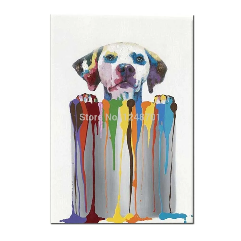 

100% Hand Painted Abstract Paint bucket Dog Oil Painting On Canvas Lovely Paint bucket Wall Picture For Living Room Home Decor