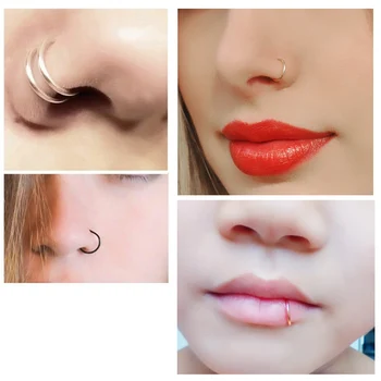 

New 1pc Sexy On 6/10mm Thin Clip Open Nose Rings & Studs Surgical Titanium Steel C Small Hoop Fake Piercing Stud Body Jewelry