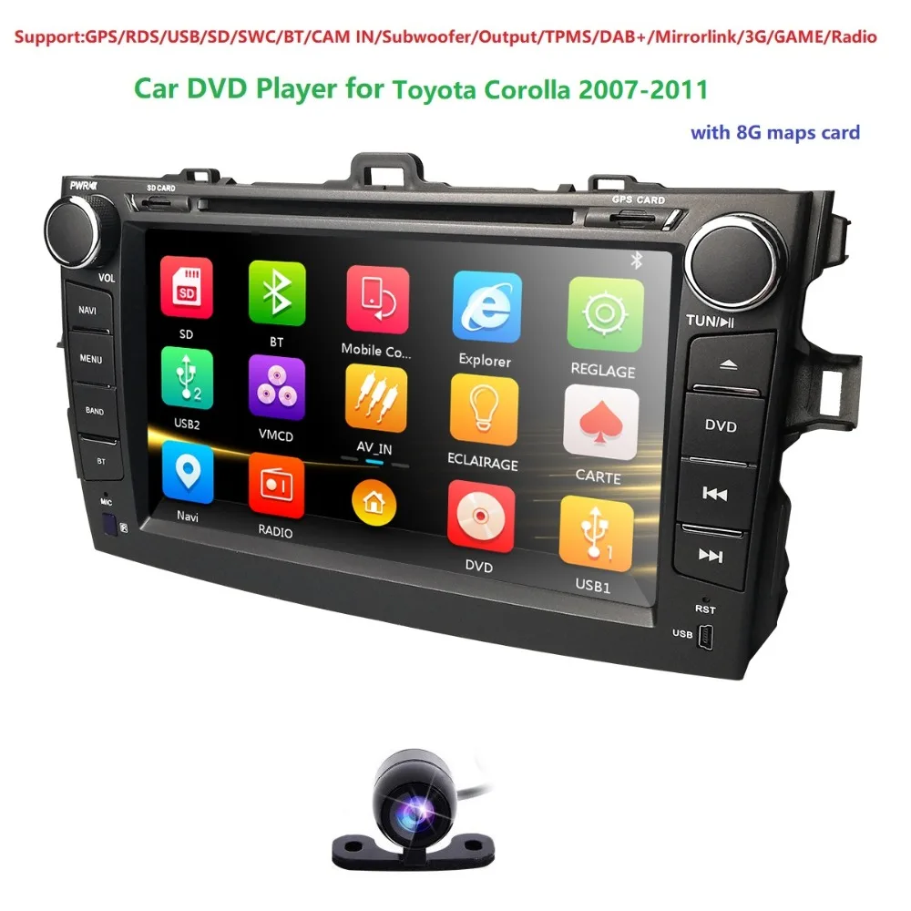 

For Toyota Corolla 2007-2011 GPS Navigation 8" Car Stereo 2 DIN DVD Player Radio BT Subwoofer/SWC/SD/TPMS/DAB+/Mirrorlink/3G/RDS