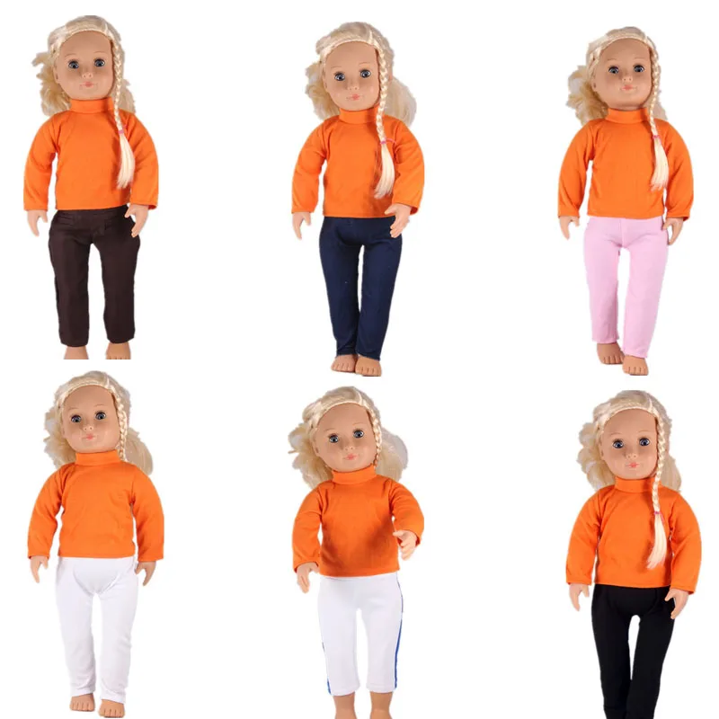 Детская Одежда для куклы, оранжевый пуловер с длинными рукавами, водолазка и цветные штаны для девочки 18 дюймов