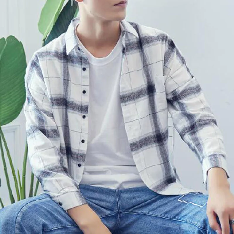 2018 England Style Men Long Sleeve Single Breasted Slim Fit Plaid Printed Outdoors Wear Casual Shirts Spring Autumn Wear Chemise