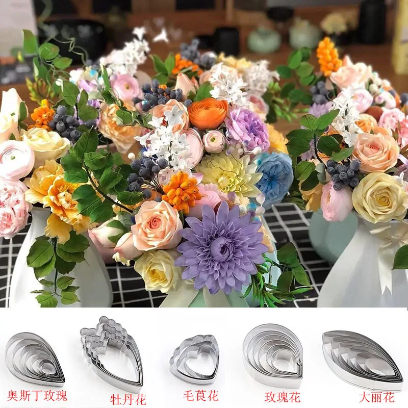 

Stainless Steel British Sugar Flower Cutting Die Designer DIY Dahlia Austin Rose Ranunculus Petal Mold Cutter Polymer Clay Tools