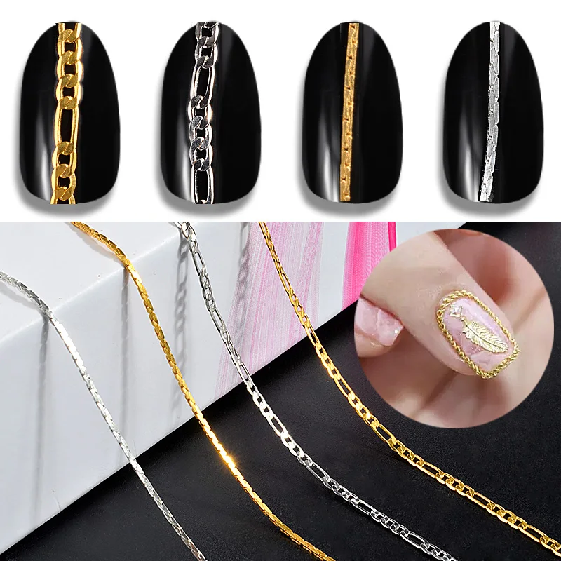 

1Pack 50cm Thin Gold Silver Nail Art Metal Chains Rock Punk Studs 3d Decorations Manicure Jewelry DIY Nail Art Accessories
