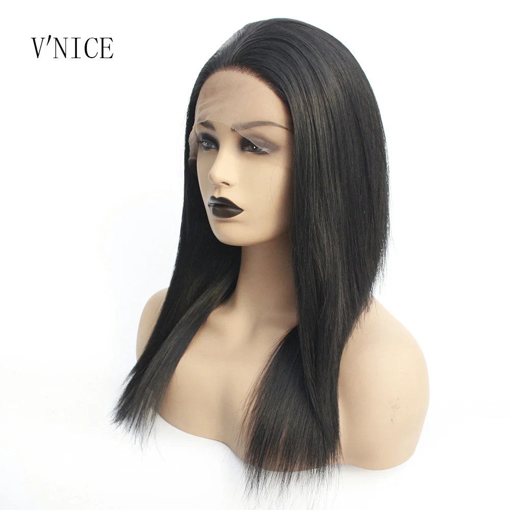 

African American Bob Wigs Mediumm Shoulder Length Black #1 Color Straight Synthetic Lace Front Wigs for Black Women Cosplay