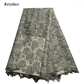 

High Quality DIY Craft Sewing Material Grey Cord Lace Fabric African Guipure Embroidery Mesh Flower Dress KRL-57594