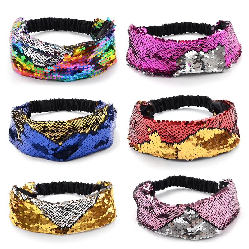 

David accessories Fish Scales Reversible Sequin Headband Head Hoop Hair Clasp Kid Girl Headdress DIY Jewelry Accessories,1Yc4557