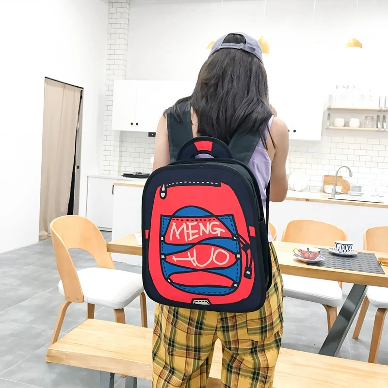 Menghuo New 3D Anime Cartoon Women Backpack School Bag Nylon 2D Style Travel Drawing Book Backpack Mochilas for Teenagers Gilrs (51)