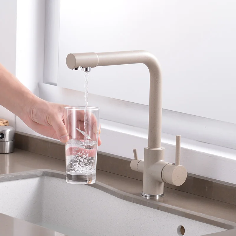 360 Swivel kitchen faucet with filtered water brass Right angle Faucet Double Spout Kitchen Tap Bronze Sink Mixer | Обустройство дома