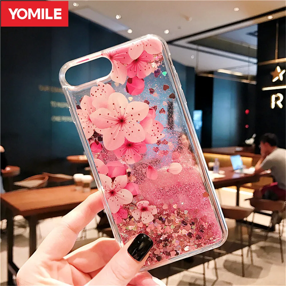 

Clear Floating Sparkle Dynamic Bling Glitter Liquid Quicksand Case For iPhone 6 6S 7 8 Plus X XR XS MAX Flamingo Soft TPU Cover