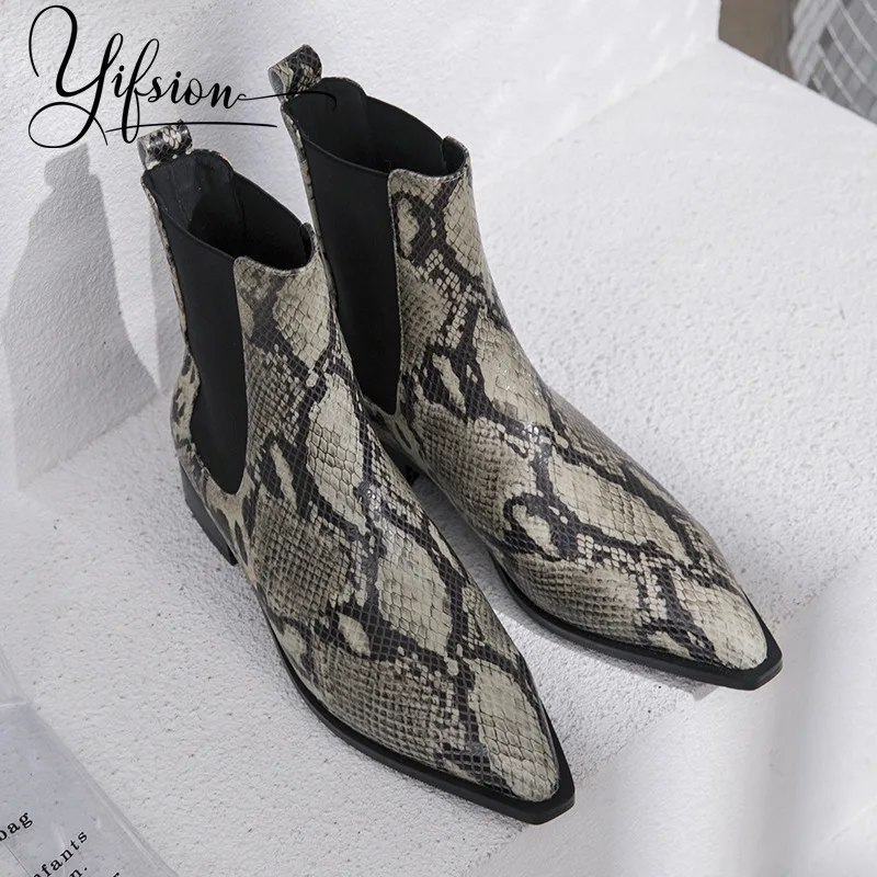 

OLOME New Fashion Genuine Leather Women Short Boots Pointed Toe Slip On Thick Low Heel Women Autumn Winter Boots Shoes Woman