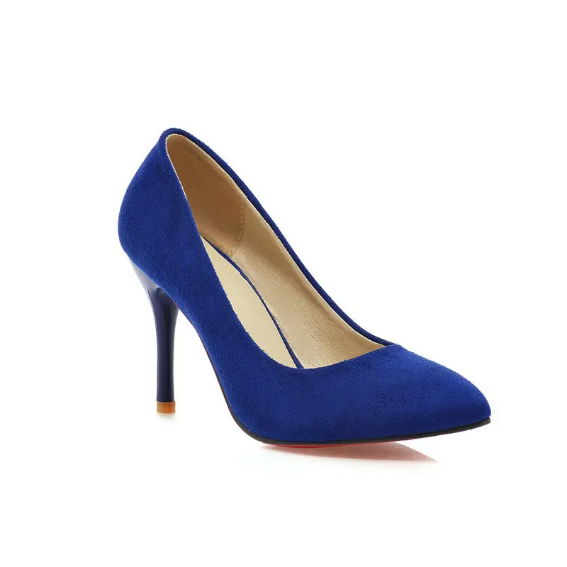 Hisdern на шпильке 10 см, Обувь на высоком каблуке; Цвет нежно-фиолетовый, синий, пикантные женские лодочки; женские туфли без шнуровки на нескользящей подошве; свадебные туфли на высоком каблуке Дамская обувь Большие размеры 10 42, 43 - Цвет: Синий