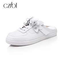 CZRBT/Коллекция года; сезон лето; брендовая стильная обувь из натуральной кожи с цветочным узором; женская обувь без задника на плоской подошве; женские лоферы; Повседневная обувь; Тапочки