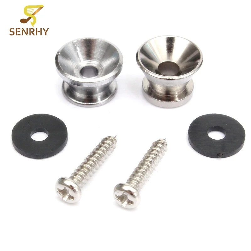 2pcs Guitar Bass Chrome Metal End Pin Strap Buttons Peg Locks Cushion