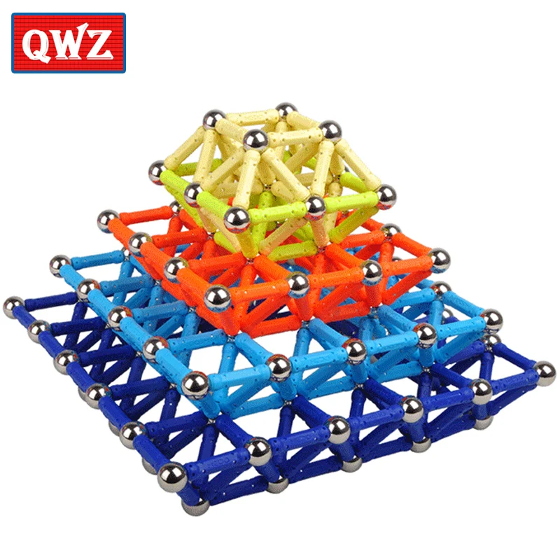 Goedkoop QWZ Magneet Bars Metalen Ballen Kids Magnetische Bouwstenen Speelgoed Bouw Speelgoed Accessoires DIY Designer Educatief Grappig Speelgoed