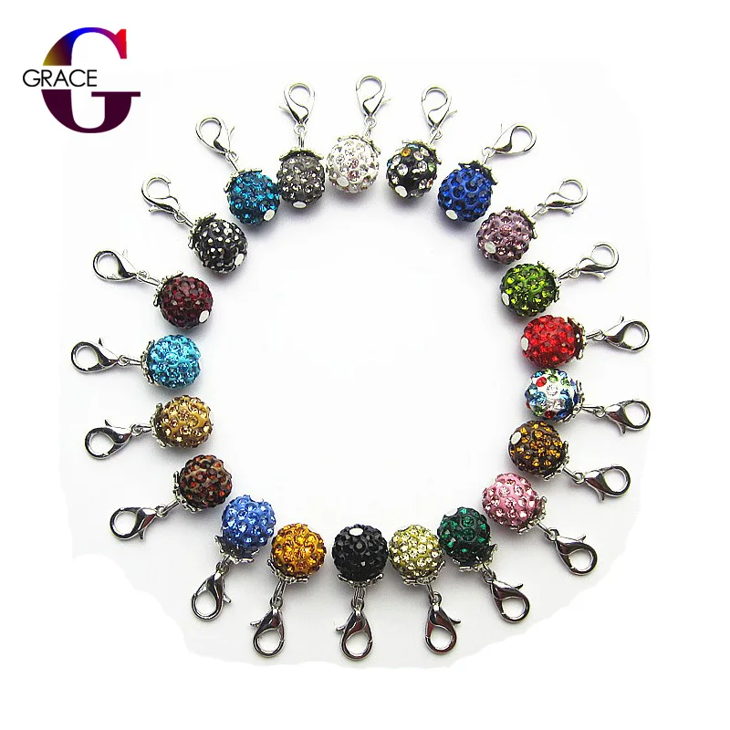 

Mix Random Color Rhinestone Crystal Hanging Dangle Charms Lobster Clasp Charms For DIY Women bracelet/bangle necklace Jewelry
