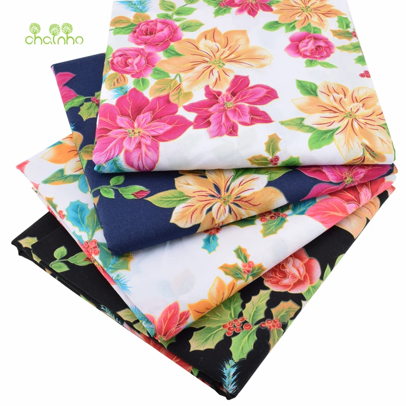 Однотонная хлопковая ткань с принтом поплин для лоскутного шитья цветочный