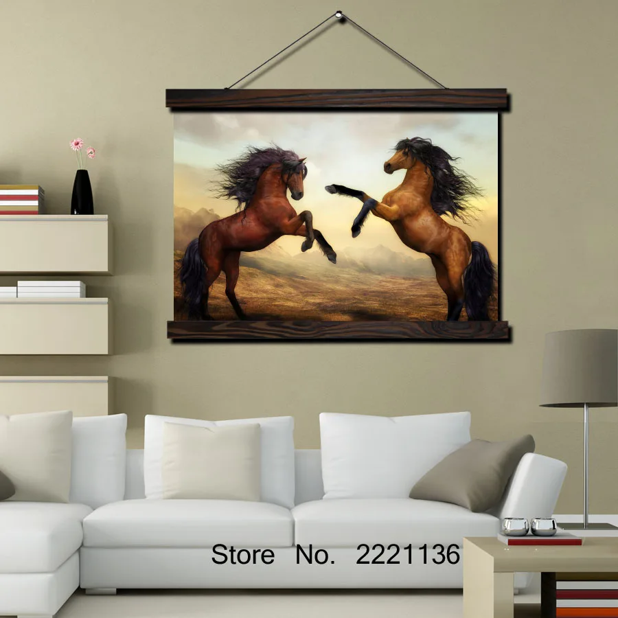 

Jumping Horses HD Print Scroll Paintings Wall Art Printed Hanging Framed Canvas Painting Modern Home Decoration