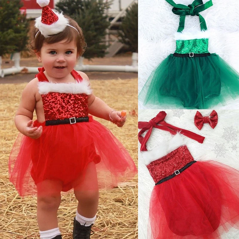 Комбинезон для новорожденных и маленьких девочек, платье-пачка Санты, рождественские наряды, костюм, размер От 0 до 3 лет