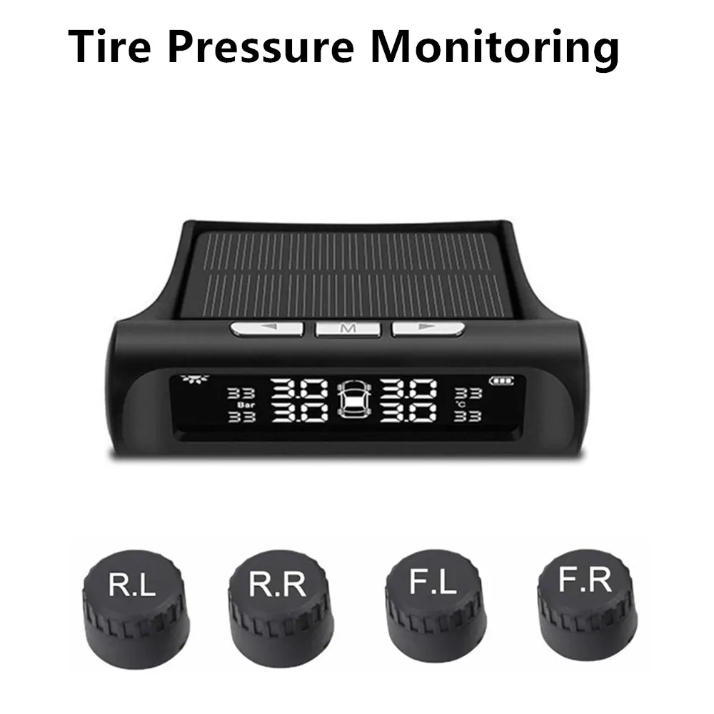 

Solar Power Car Tire Pressure Monitoring System TPMS Wireless 4 Tire Pressure Sensor HD Digital Screen Car Tire Alarm Monitor
